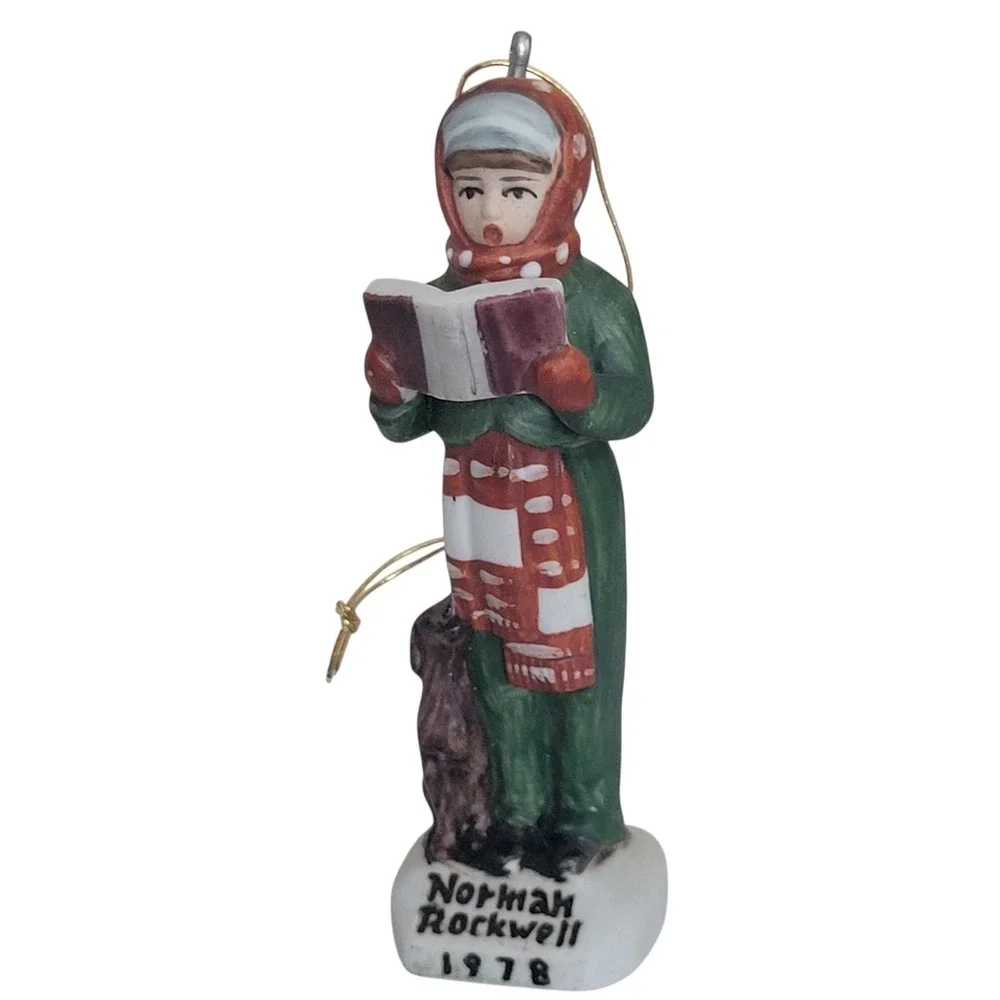 Vtg‎ 1978 Ceramic Norman Rockwell Dave Grossman Christmas Ornament Caroler w Dog
